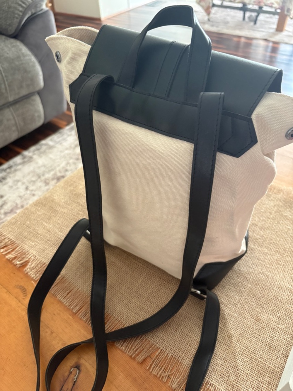 Canvas & Leather Backpack Bag - Picture 2 of 4